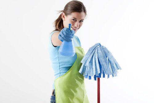 Office cleaners working in a W1T business reception area