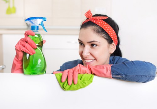Cleaner maintaining desks and shared areas in a W1T office