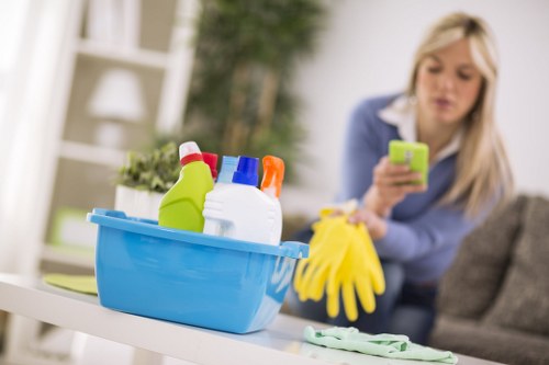 Technician cleaning a hard floor in a W1T commercial space
